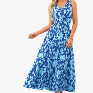 Women's Summer Loose Dresses Casual Sleeveless Maxi Dresses Cute Floral Long Dre